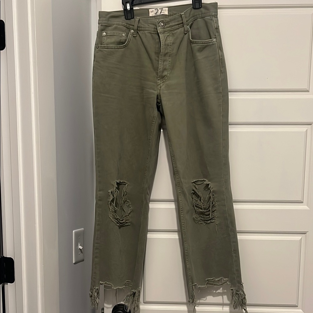 Olive Distressed Women's Jeans